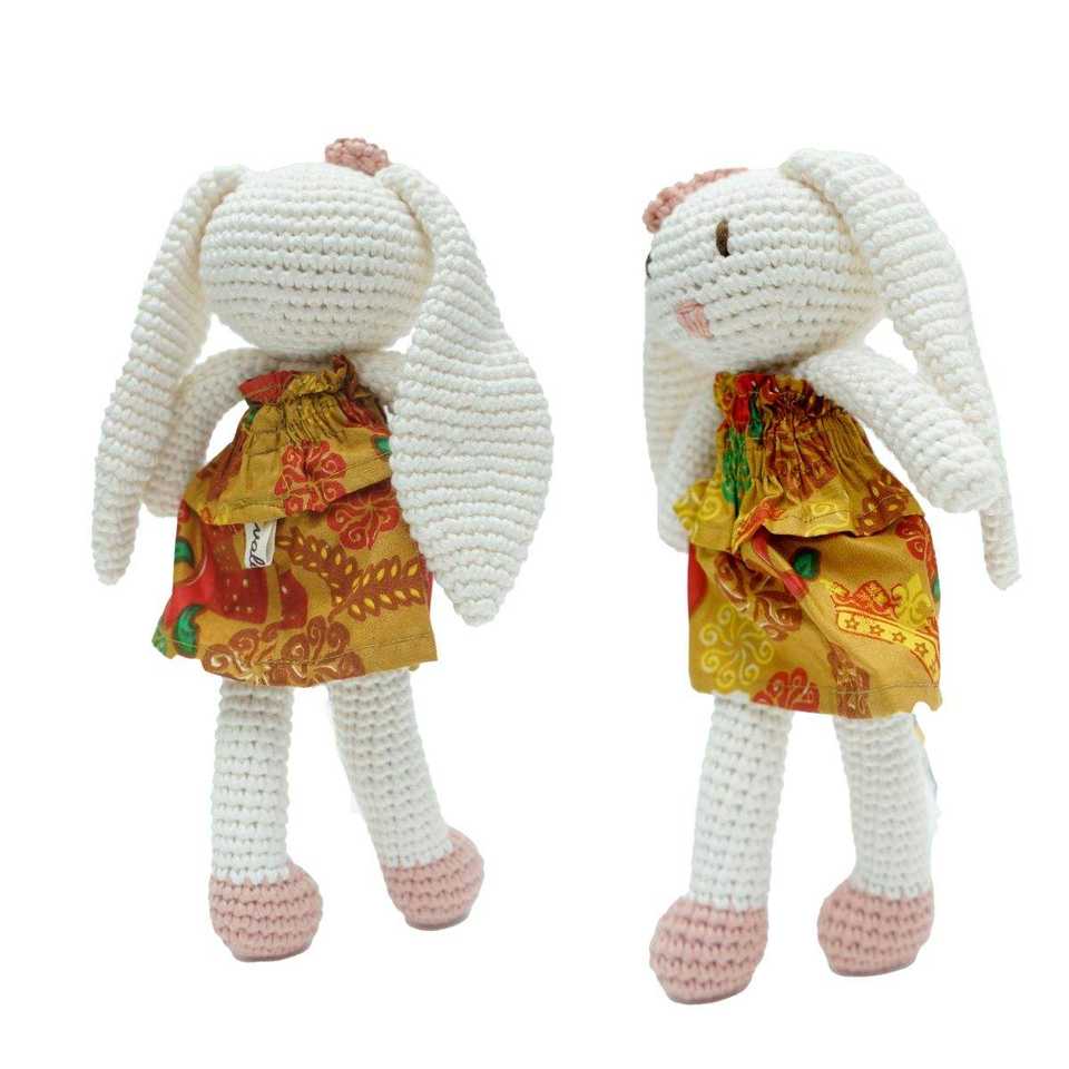 Adorable Crochet Bunny Plush Doll Handmade Soft Toy with Strawberry Hat and Dress for Kids and Gift Use From Indonesia