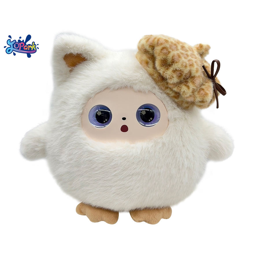 Jopark Big Cute Led Eye Screen AI Doll Cute White Wear a Beret Plush Toys ODM Lovely Companion Doll for Girls
