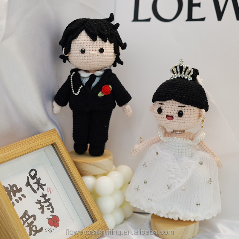 Handmade Crochet Bride Groom Miniature Wedding Ceremony Adorable Fingertip Doll Creative 5-6cm Plush Figure Toy Girls